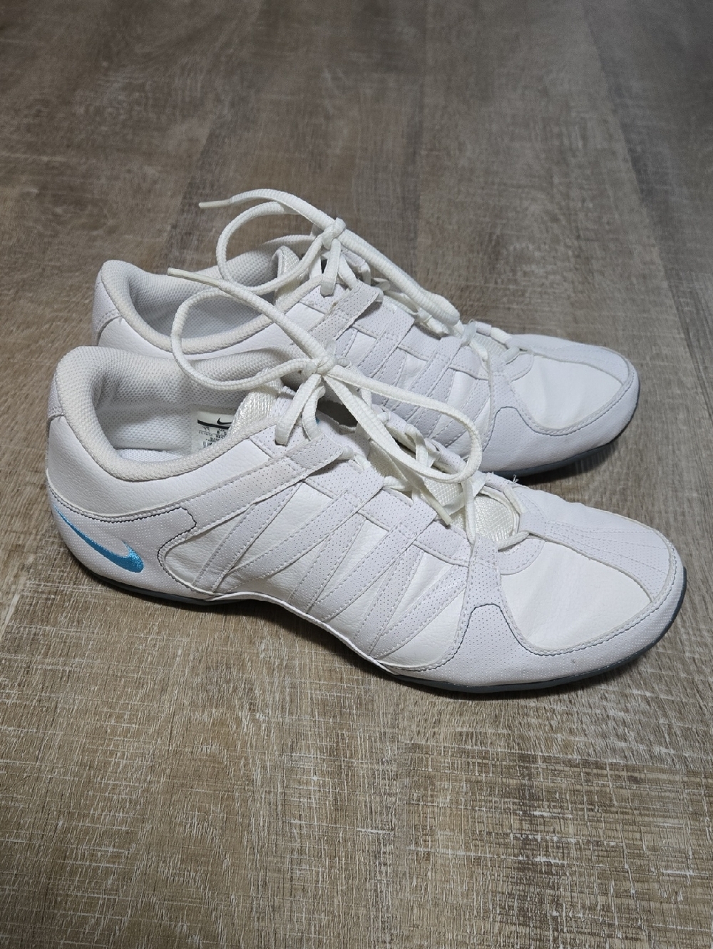 Womens Nike White Sneakers with Light Blue Swoosh Size 11